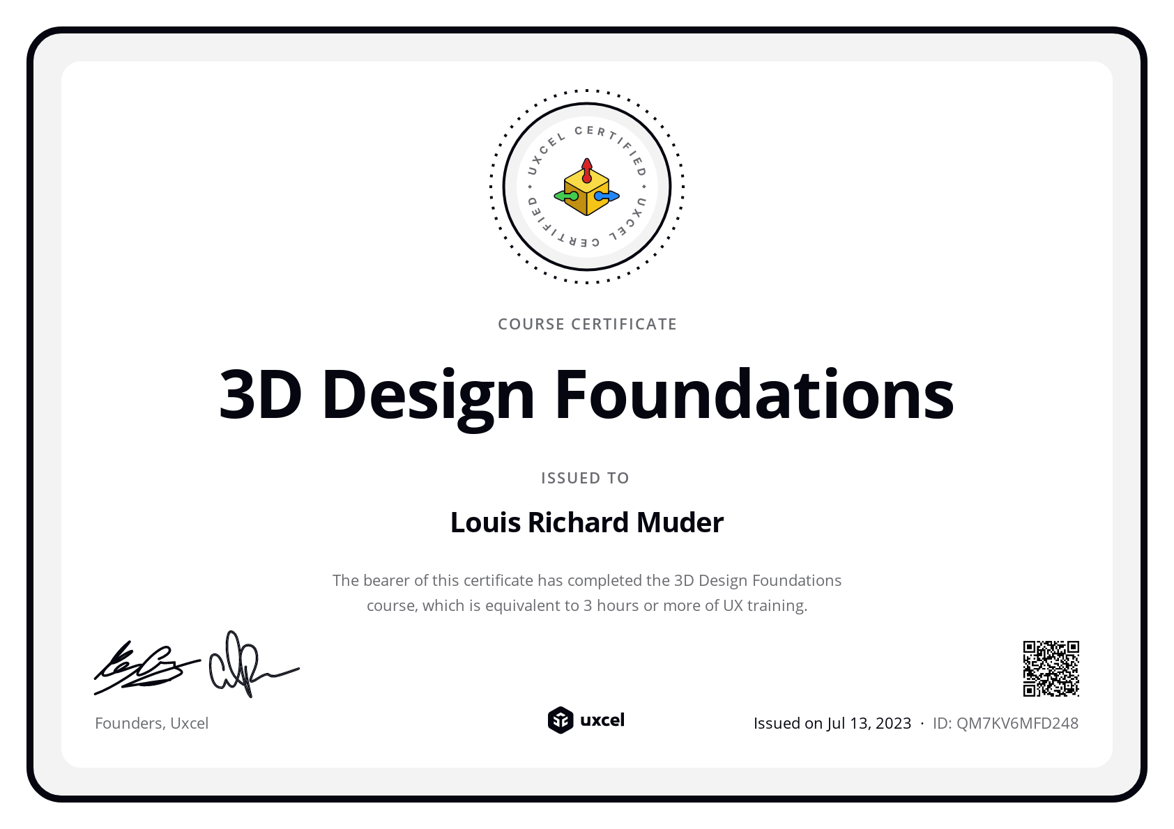 Louis Richard Muder's certificate